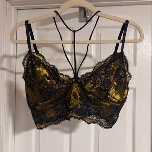 Express Black Lace & Metallic Chartreuse Bralette. Large. NWOT.